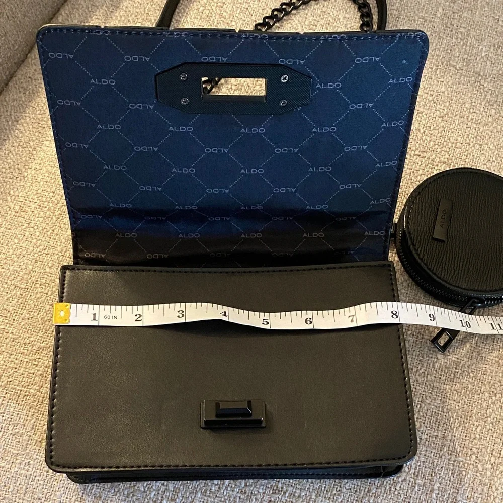 Aldo Black White Snake Print Crossbody Bag Chain Strap + Coin Pouch - Picture 4 of 8